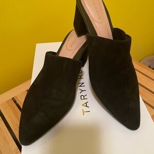 Taryn Rose Madisson Suede Black Block Heel Mule Size 6 (36)